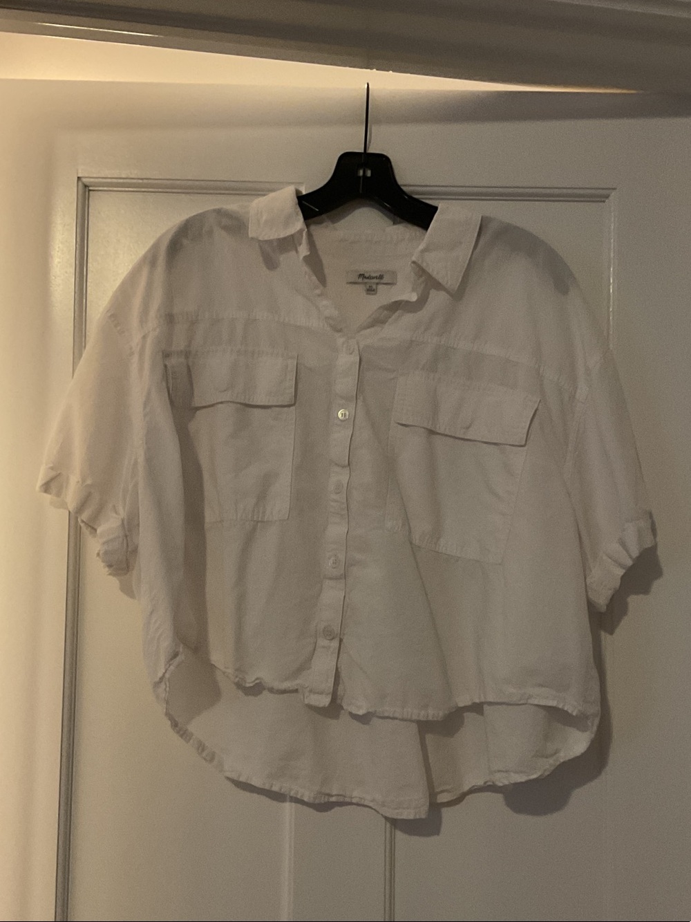 Madewell White Cropped Button-Down Shirt with Pockets